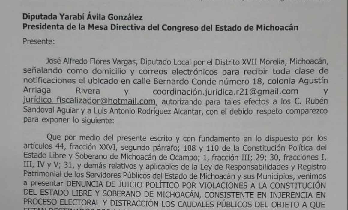 Recibe Congreso solicitud de Morena contra el Ejecutivo Recibe Congreso solicitud de Morena contra el Ejecutivo