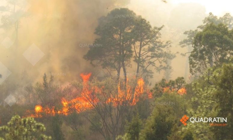 Uruapan: fuego en el Cerro Jicalán sigue extendiéndose