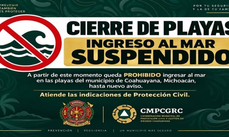 Suspenden ingreso al mar en todas las playas de Coahuayana por Polo