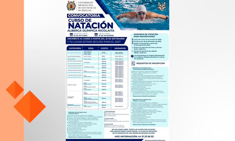 Inician inscripciones a cursos de natación en alberca olímpica de UMSNH