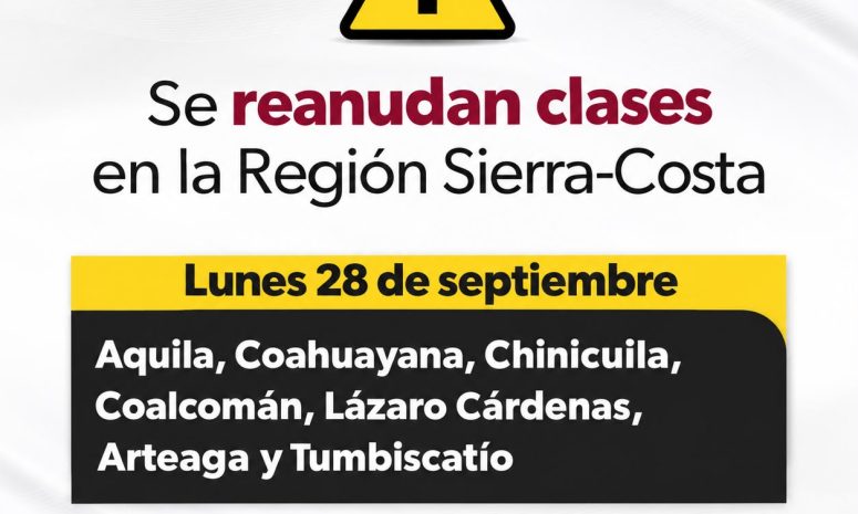 Se reanudan este lunes las clases en la región Sierra-Costa de Michoacán