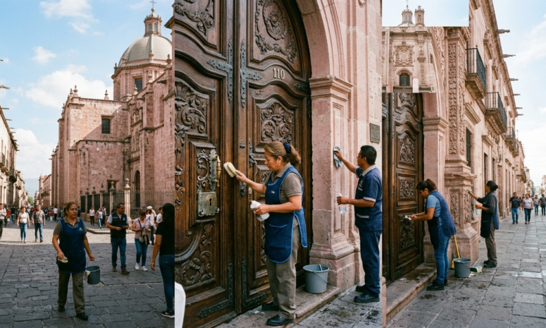 Intervienen y limpian puertas de 11 inmuebles históricos en Morelia
